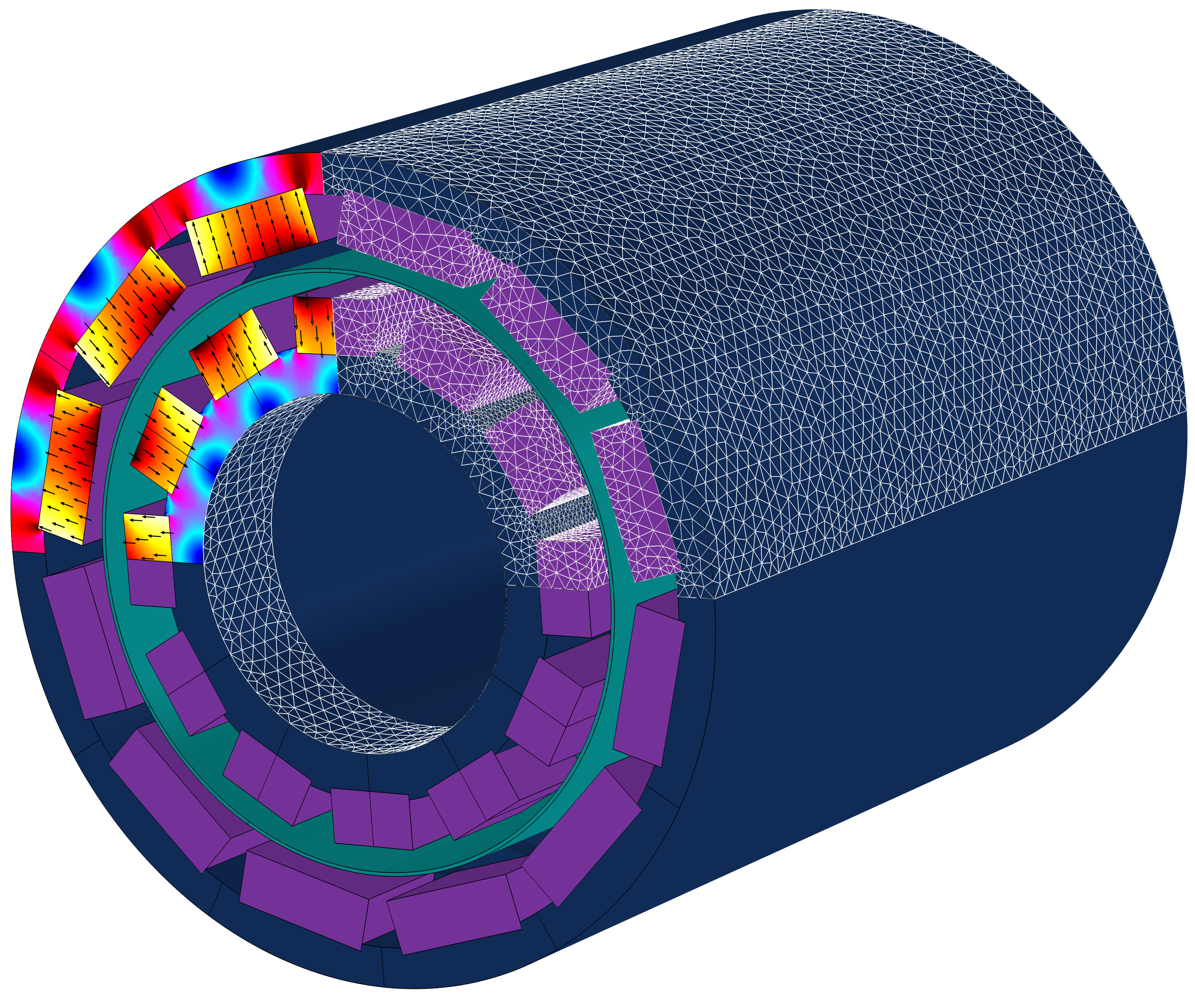 Coupling model. Электромагнитная линза. Синхронный двигатель COMSOL.