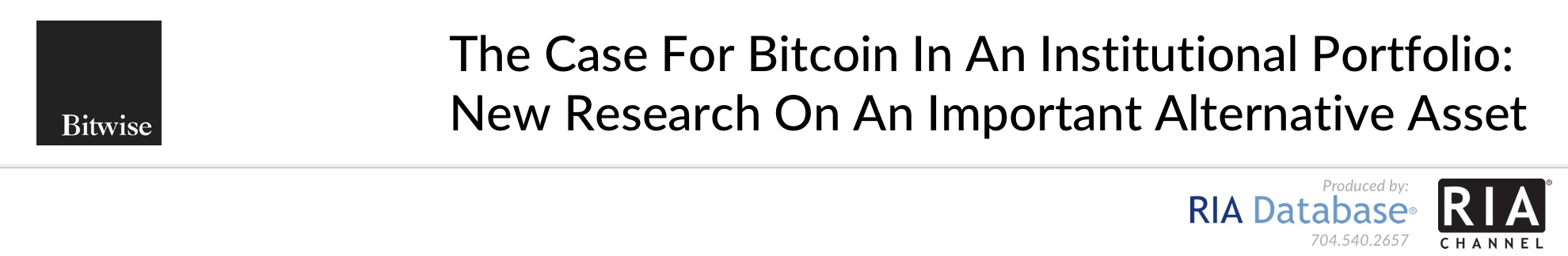 The Case For Bitcoin In An Institutional Portfolio: New Research On An Important Alternative Asset
