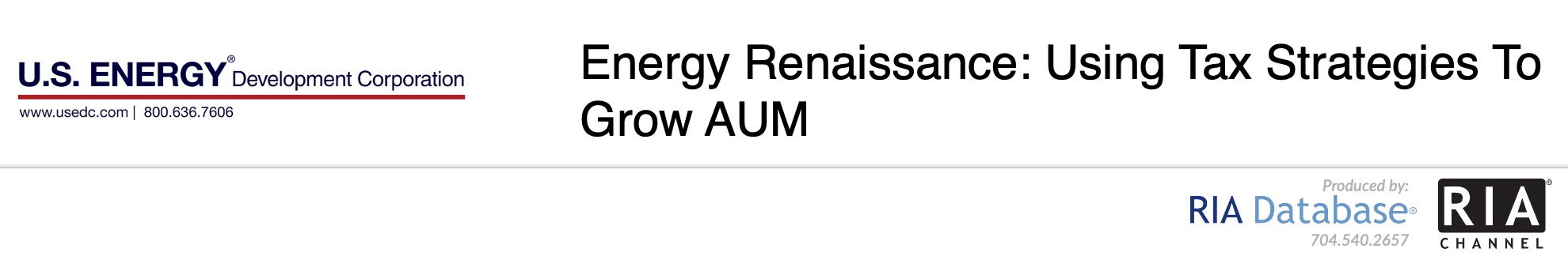 US Energy - Energy Renaissance: Using Tax Strategies To Grow AUM