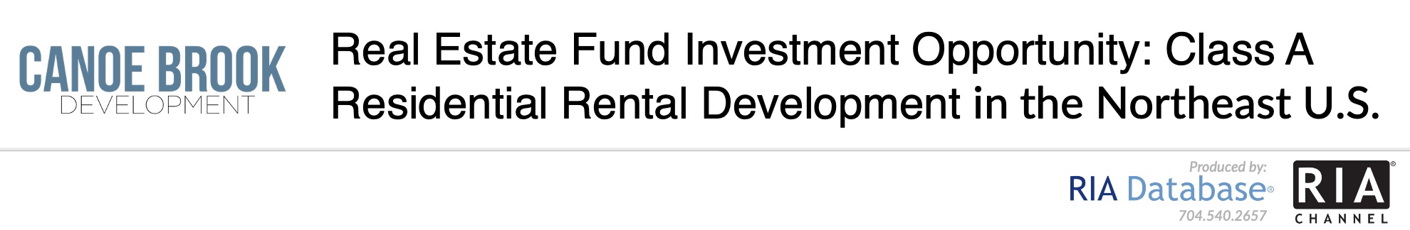 Real Estate Fund Investment Opportunity: Class A Residential Rental Development in the Northeast U.S.