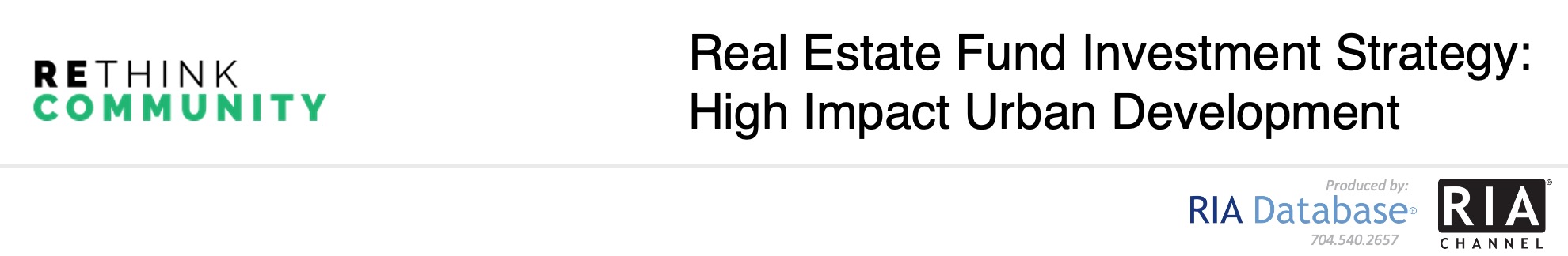 Real Estate Fund Investment Strategy: High Impact Urban Development